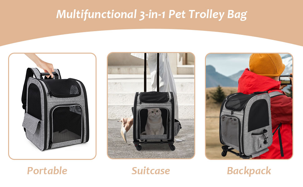 Тролей-рюкзак для собак та котів 2в1, зручна переноска з сіткою, багатофункціональний рюкзак для тварин на 4 колесах, дихаючий рюкзак-переноска для котів та цуценят