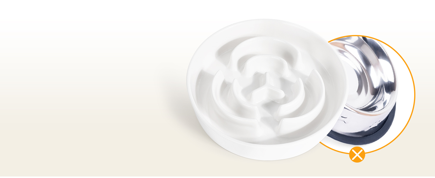 PETTOM Миска для собак протиковтання, кераміка, Ø 21 см, для великих та малих собак, Slow Feeder, білий