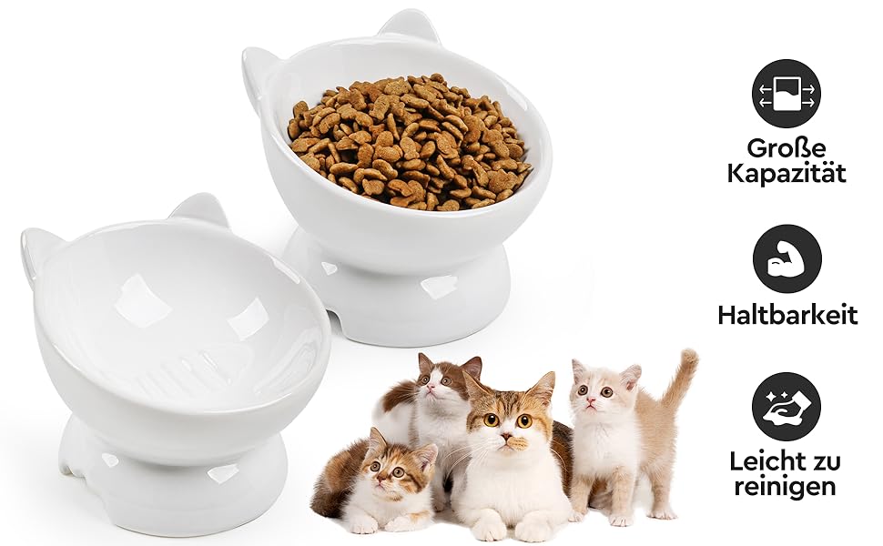 Набір мисок для котів, 2 шт. Керамічні миски для котів з піднятим краєм, набір з двох мисок