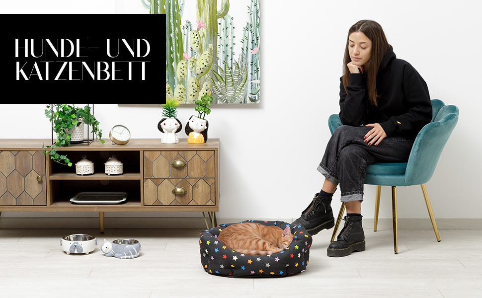 М'яке кругле ліжко для собак та котів Baroni Hoe з тканини, 45x55 см, сірий колір зі зірками, для сну та декору