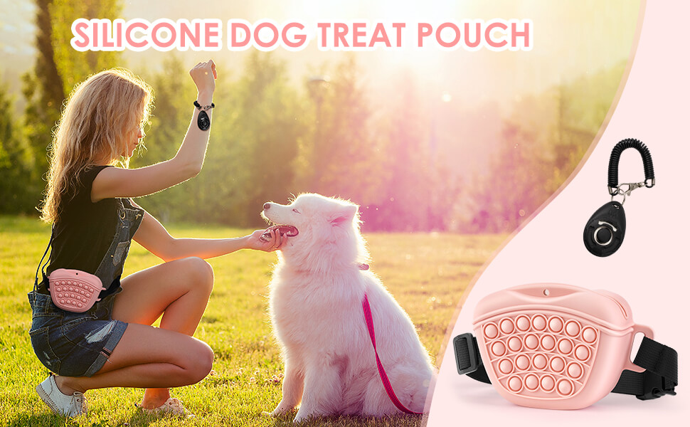 Сумка для ласощів для собак Gobeigo з клікером для дресирування, магнітною застібкою, рожевого кольору