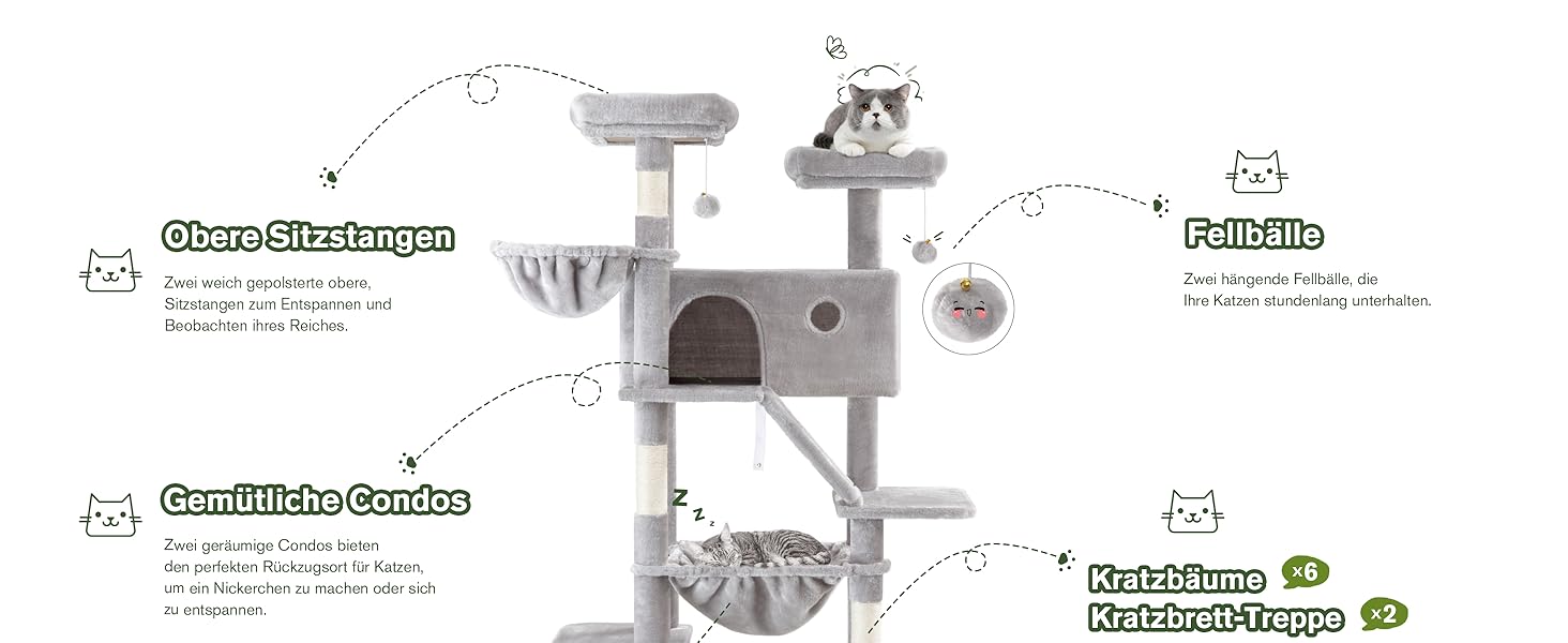 Котячий будиночок MUTICOR: великий когтетоп з когтеточкою, лежаками та гамаком (206 см)