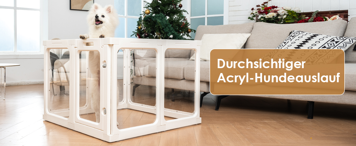 Акриловий вольєр для цуценят, 60 см, прозорий захист для собак, портативний міцний вольєр для собак маленьких та середніх порід, для використання в приміщенні та на вулиці, панелі білого кольору (8 шт.)
