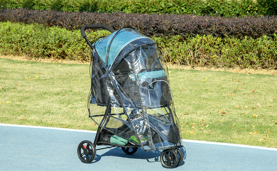 PawHut Візок для собак та котів 2-в-1, складний, до 10 кг, з подушкою, сіткою, дверима, кошиком для зберігання (темно-зелений)