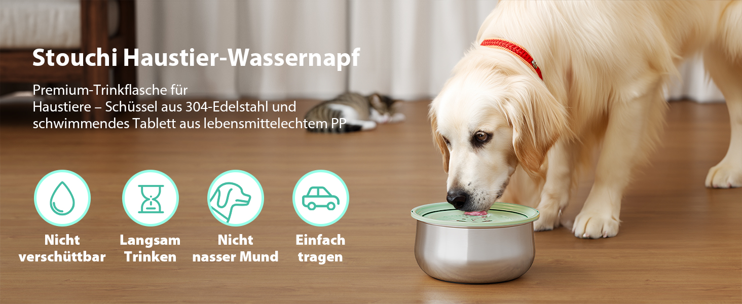 Миска для води для собак Stouchi, не розливається, нержавіюча сталь, велика місткість, повільний диспенсер води, антиковзаюча, для подорожей, зелений колір
