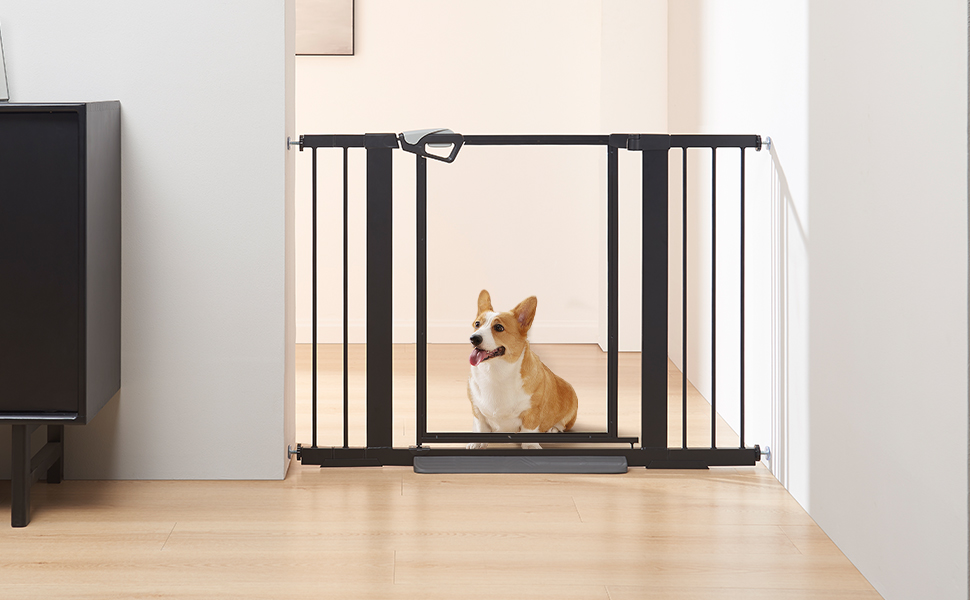 Ворота для собак Unipaws: прозорі, без свердління, 74-109 см, для дверних прорізів та сходів, білий (чорний)