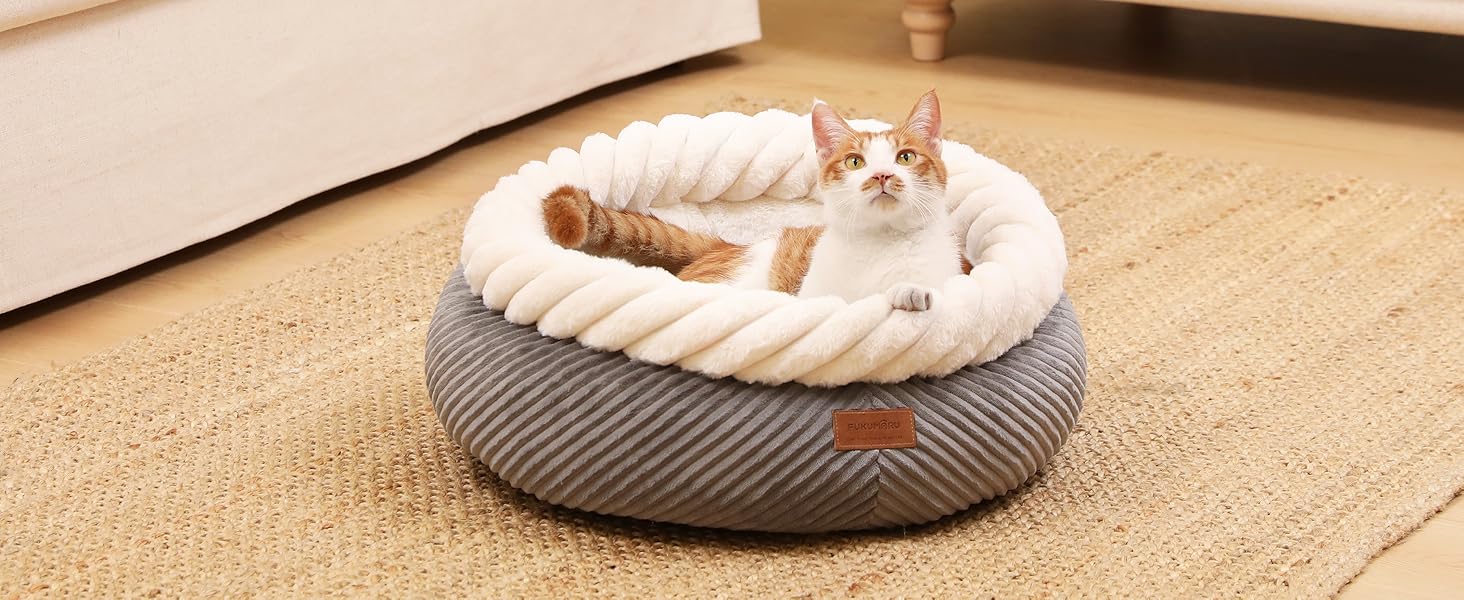 Квітковий лежак для кота FUKUMARU, 55x55x21 см, сірий, з м'яким краєм та антиковзною основою