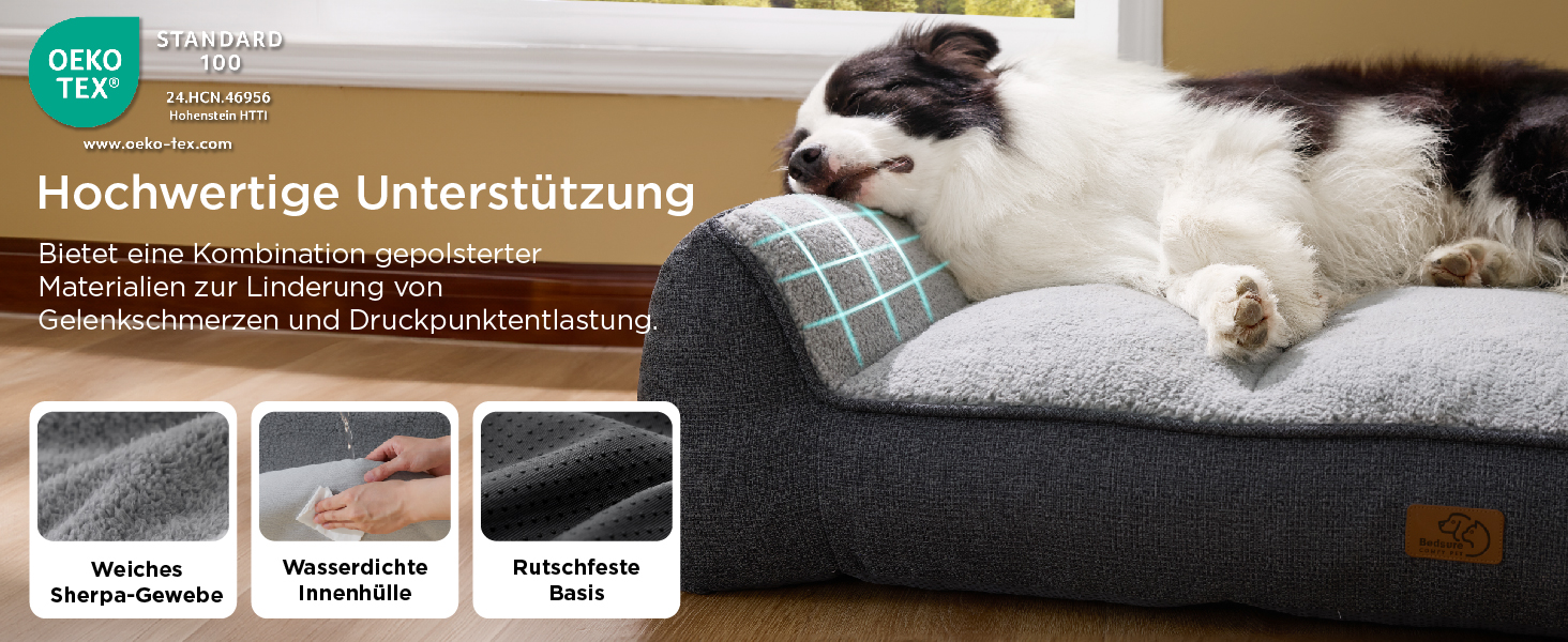 Крісло-лежанка для собак BEDSURE великих порід - 89x63 см, товста підстилка, водонепроникний чохол, антиковзаюча поверхня, м'який плюш Sherpa, темно-сірий колір