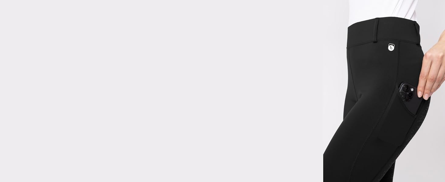 Легінси для верхової їзди HORZE DEA, чорні, з повним сидінням та кишенею для телефону, 40 розмір