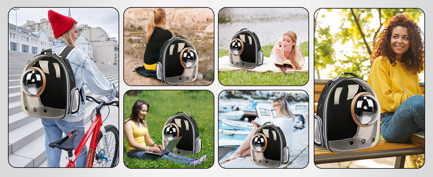 Рюкзак для кота/собаки Galatée, переноска для домашнього улюбленця, водонепроникний, прозорий, чорний, 35*45*28 см