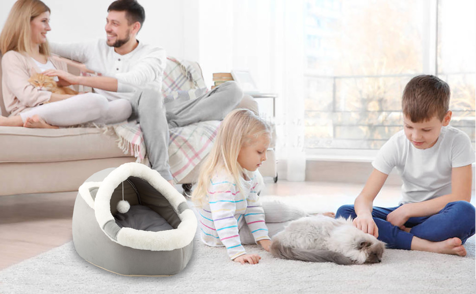 Кішка ліжко для дому з іграшкою, лежанка для собак, будиночок для кошенят, знімний м'який подушкою, супер м'яка