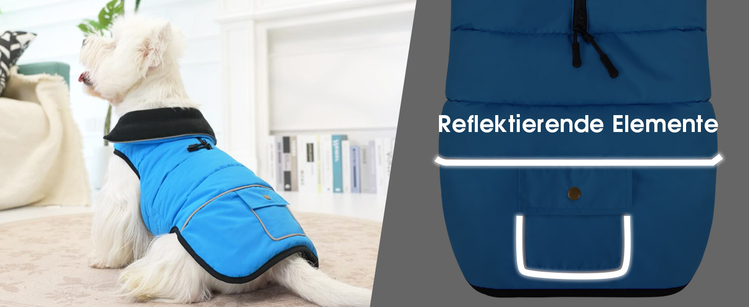 Конвініт Теплий водонепроникний зимовий одяг для собак - тепла куртка для маленьких собак з підкладкою, застібкою-липучкою та світловідбиваючими елементами, синій, S (обхват грудей 44 см)