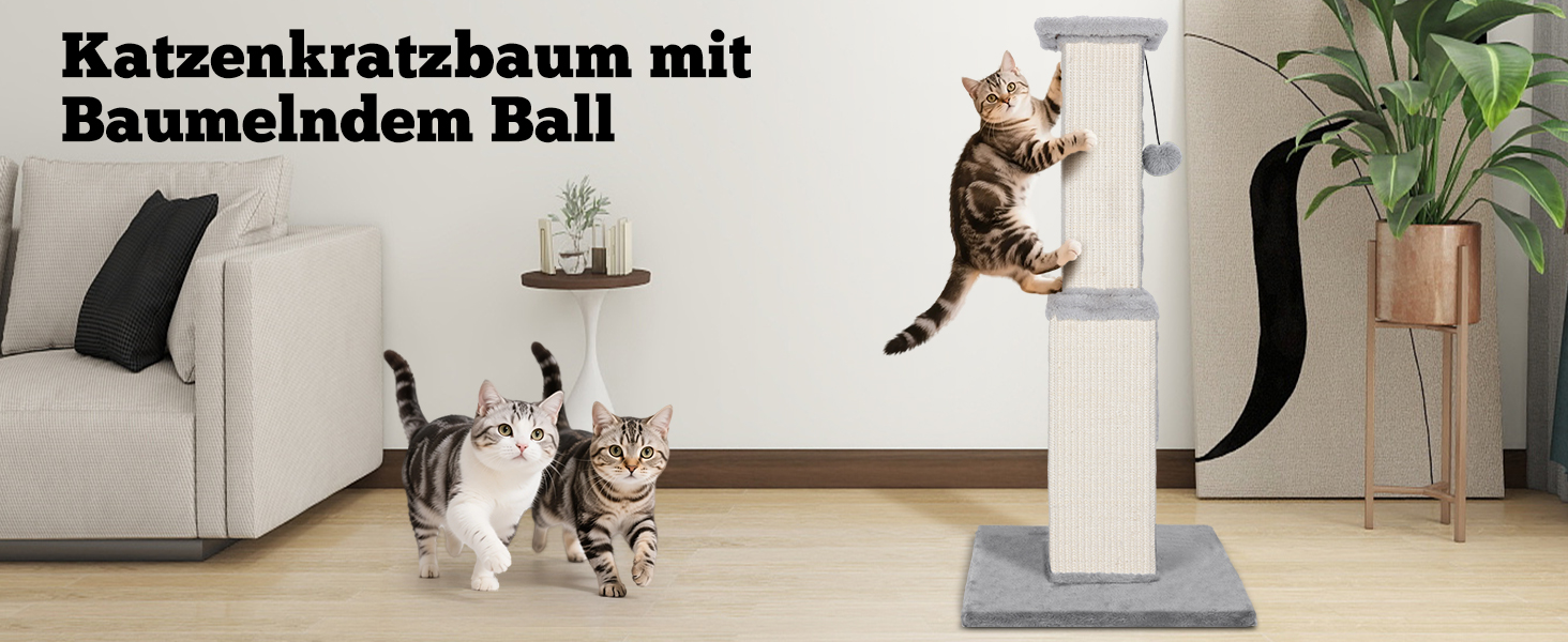 Котячий будиночок-когтеточка Eukue 80 см: велика платформа, мотузка з сизалю, стабільна база. Ідеально для кошенят та дорослих котів. Білий когтеточний комплекс