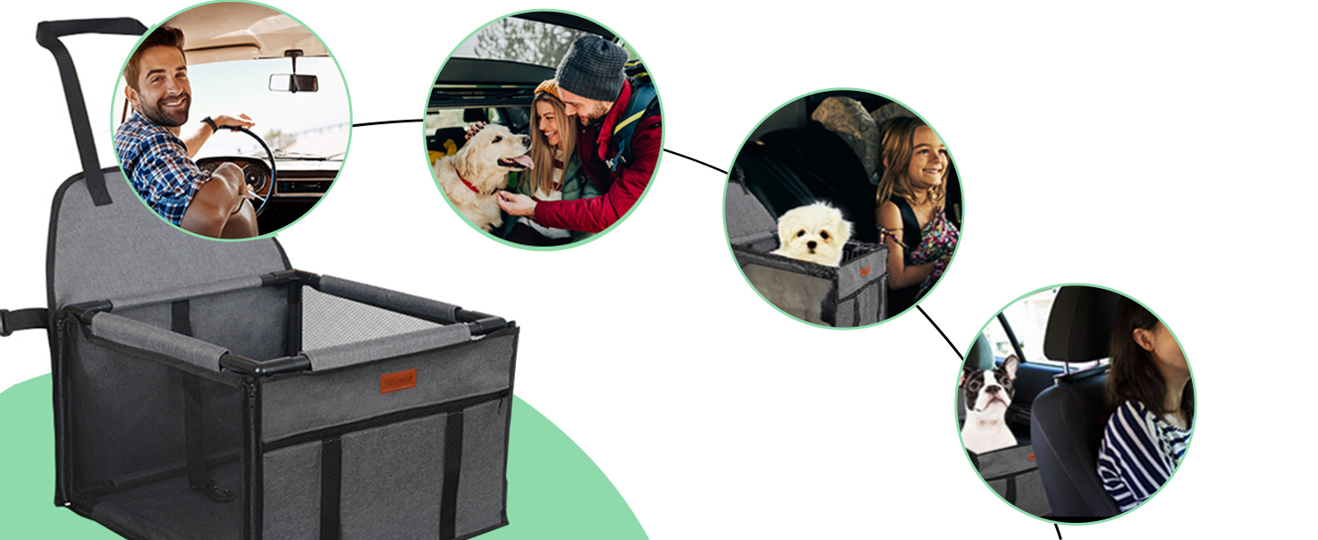 Автокрісло для собак: стабільне, водовідштовхувальне, для маленьких та середніх порід, сірий каркас