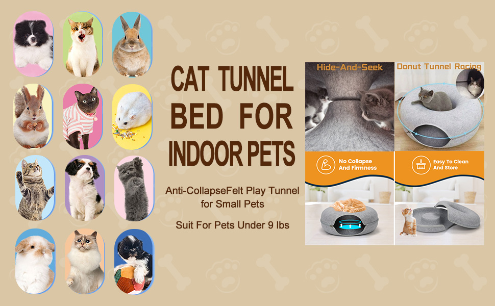 Туннель для котів KunpengZen, філц, шурхотливий, іграшка-лежанка, 50 см, для кошенят та малих тварин до 4 кг, сірий