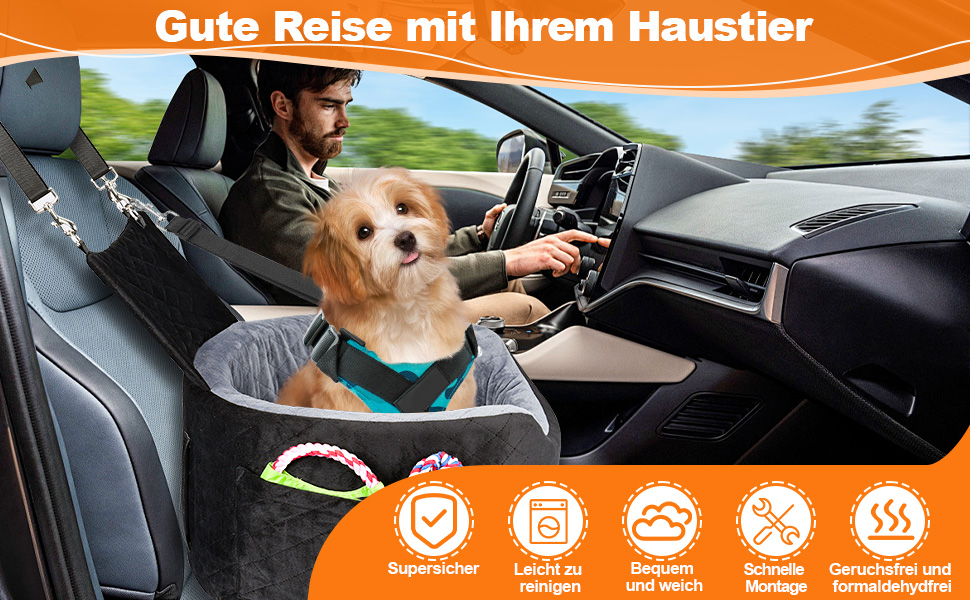 Автокрісло для собак - чорне автокрісло-бустер для маленьких собак з 28D Memory Foam, неслизький водонепроникний підкладка, переноска для подорожей з кишенями для зберігання та ковдрою, сірий (01-Чорний)