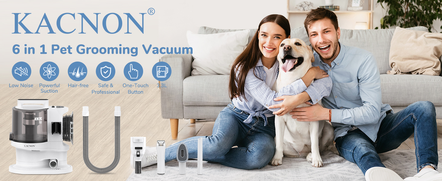 Набір для догляду за тваринами KACNON: шерстьосав'ювач та пилосос 3.3L, 13kPa. Безшумна машинка для стрижки собак та котів. Електрична щітка для тварин. Білий колір