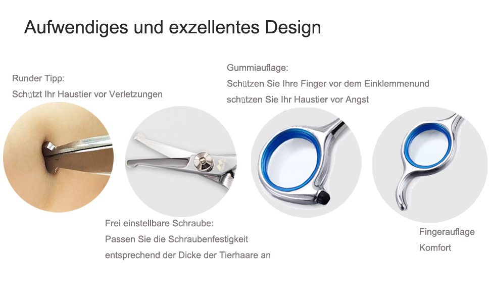 Набір професійних ножиць для собак iSeaFly, 5 в 1, з безпечними закругленими кінцями, з високоякісної нержавіючої сталі, для грумінгу всього тіла, обличчя, носа та вух (блакитний)