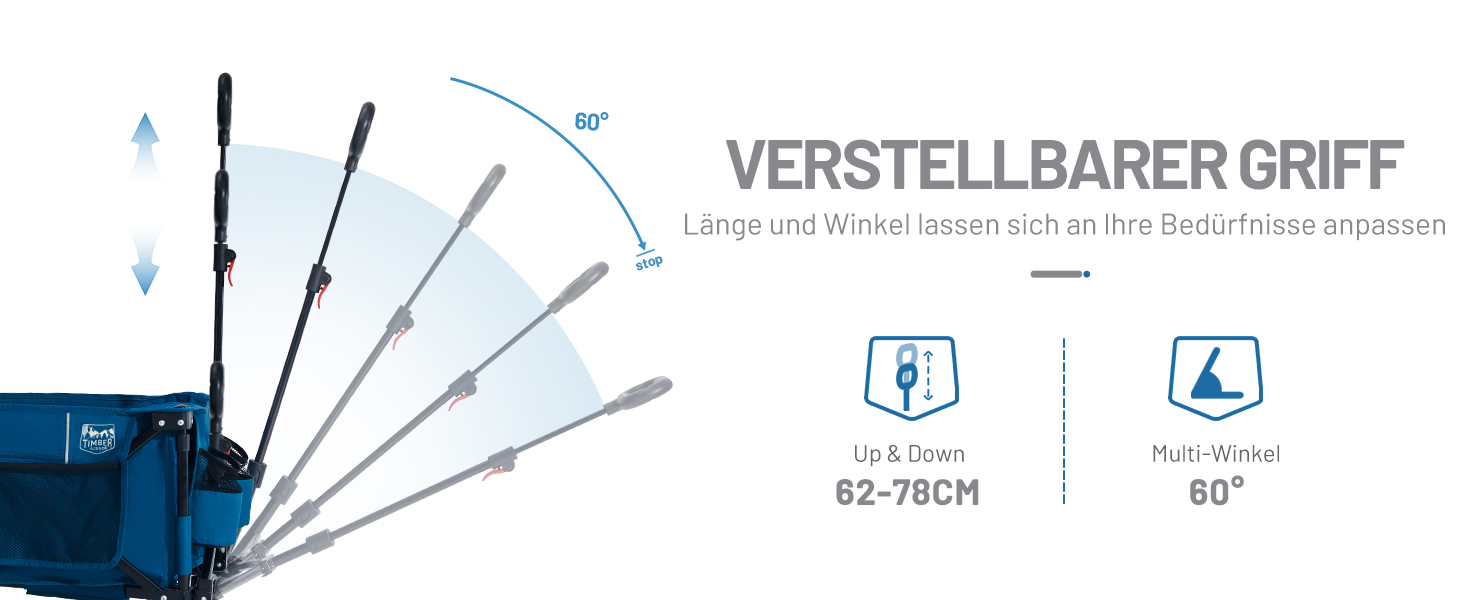 Возик вантажний Timber Ridge XXL, складаний, з кишенею та тримачем для напоїв, для саду, кемпінгу, покупок (Блакитний)