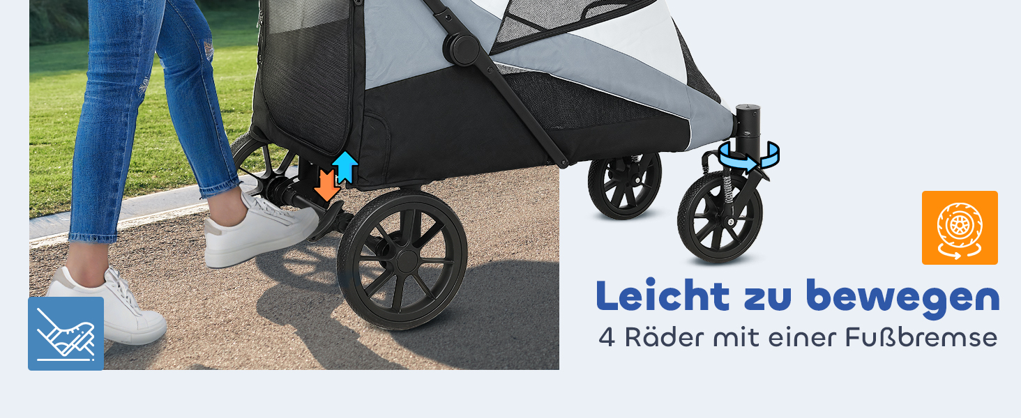 PawHut Візок для собак та котів, розкладний, до 30 кг, з подушкою, сіткою, гальмівною системою (Сірий)