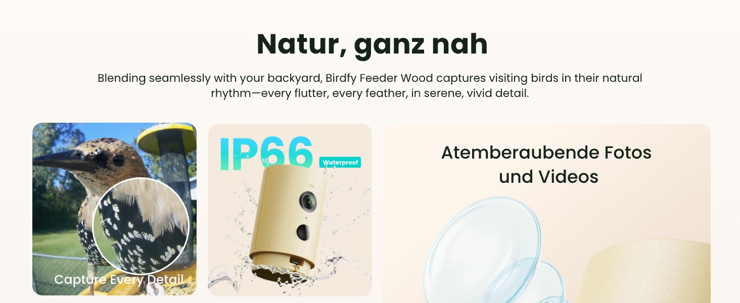 Розумна годівниця для птахів Birdfy з камерою 1080P, сонячною панеллю та ШІ-розпізнаванням 6000+ видів птахів, водонепроникна дерев'яна годівниця з App Live-переглядом