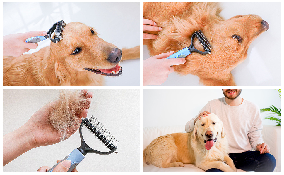 Щітка для собак та котів з довгим хутром, 17+9 двосторонні щітки для підшерстя, гребінець для собак з нержавіючої сталі