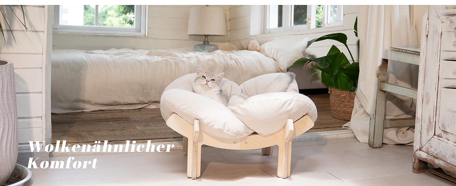 Кішка лежанка CheerPals, велика, 55x55 см, м'яка, біла, для котів усіх порід