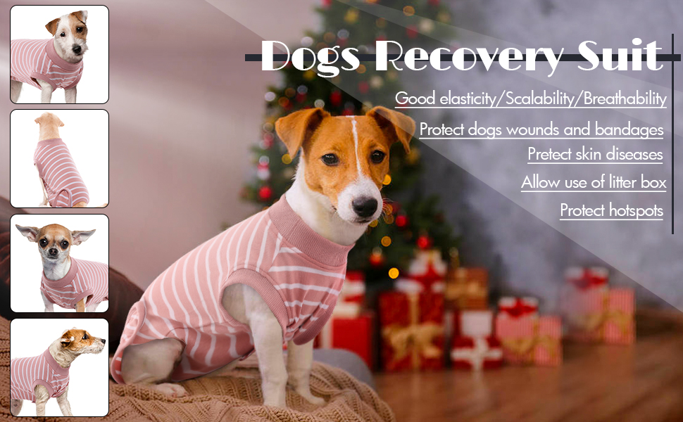 Одяг для собак після кастрації - Медичний боді для собак, альтернатива комірчику, для маленьких, середніх та великих собак, дихаючий, рожевий в смужку, розмір L