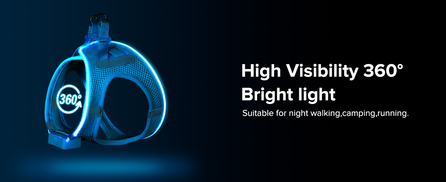 Світлодіодне шлейка для собак Feycig з LED підсвічуванням, перезаряджувана, для цуценят та собак середніх розмірів, дихаюча, синього кольору (Large)