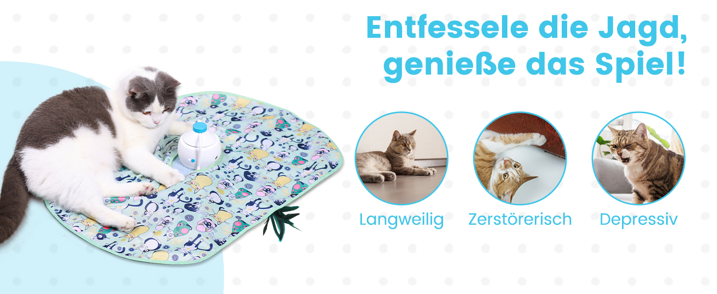 Інтерактивна іграшка для котів HAPPY HACHI 3 в 1: автоматична іграшка з пір'ям, USB-зарядка, комплект аксесуарів, блакитний колір