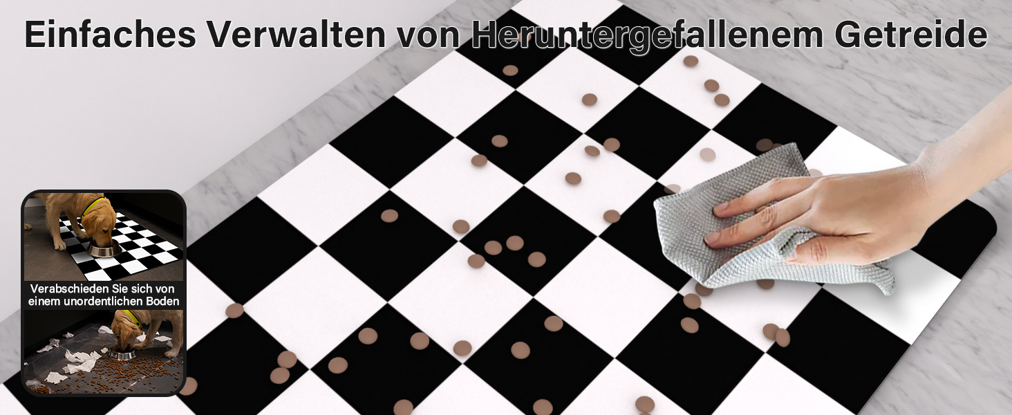 Килимок для котячого/собачого корму BLESWIN - 51x30,5 см, чорно-білий, антиковзаючий, для мисок