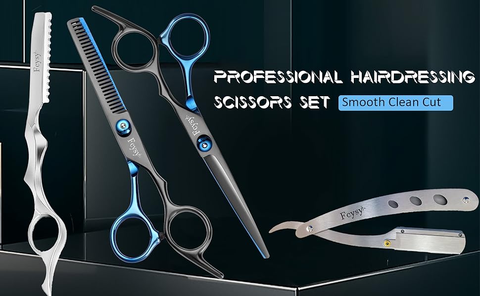 Професійний набір перукарських ножиць для стрижки та філірування волосся (11 шт.) - золото (синьо-чорний)