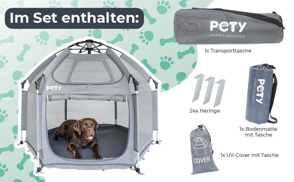 Клітка-переноска для собак Pety - 150 x 100 см, сіра. З переноскою, UV-захистом та килимком. Для відпочинку на природі та вдома. Аксесуари для собак, кемпінг