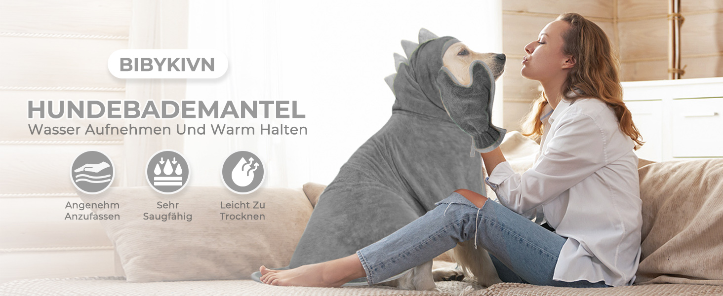 Рушник для собак з мікрофібри, халат для собак, швидковисихаючий, з регульованим коміром на липучці, для великих, середніх та маленьких собак/котів (Сірий, M)