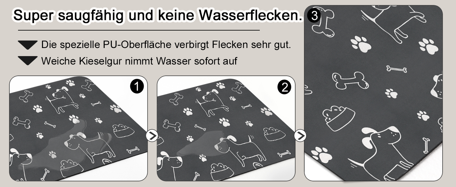 Підкладка під миску для собак та котів, чорна, 40x60 см: нековзна, швидковисихаюча, легко миється