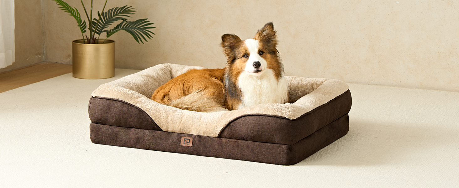 Ортопедичне ліжко для собак великих порід EHEYCIGA, 106x76x18.5 см, з піною з пам'яті, миється, водонепроникне, коричневе