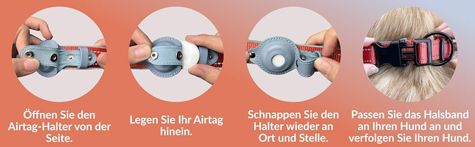 Нашийник для Apple AirTag для собак CollarDirect, світловідбиваючий, помаранчевий, розмір M (34-42 см), XL (51-61 см)