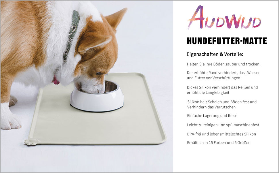 Силіконовий килимок для годування собак та котів AUDWUD, водонепроникний, антиковзний, 53x38 см, бежевий