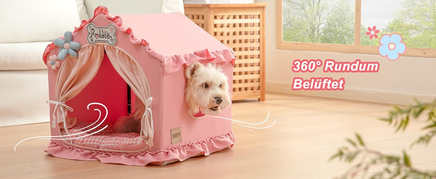 Будка для собак Jiupety, рожева, для дому, 43x43x43 см, складана, для собак 4-9 кг