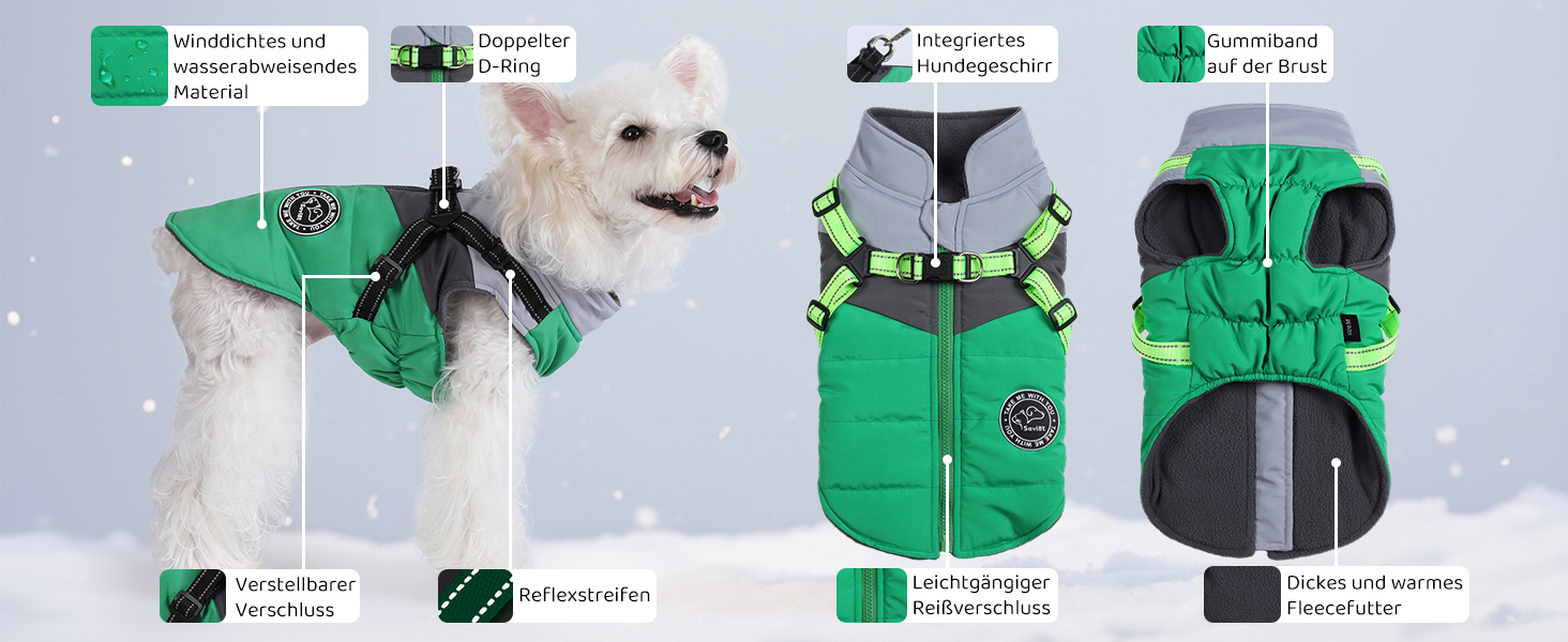 Водонепроникний зимовий одяг для собак Savlot: тепла куртка та вітрозахисний костюм для маленьких та середніх собак з шлейкою. Відображаючий дизайн (L, жовтий + сірий)