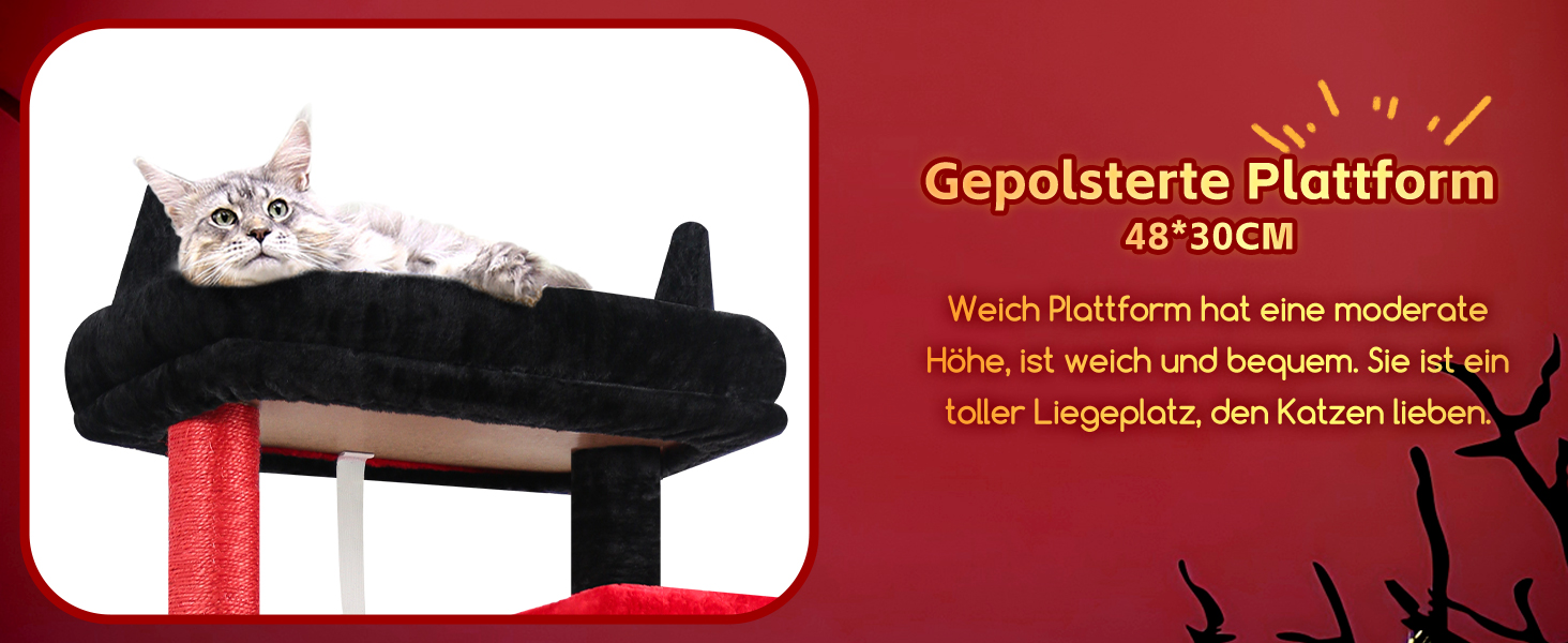 Комплекс для котів Globlazer з гамаком 45x40 см, будиночком та платформою, чорно-червоний, 137 см