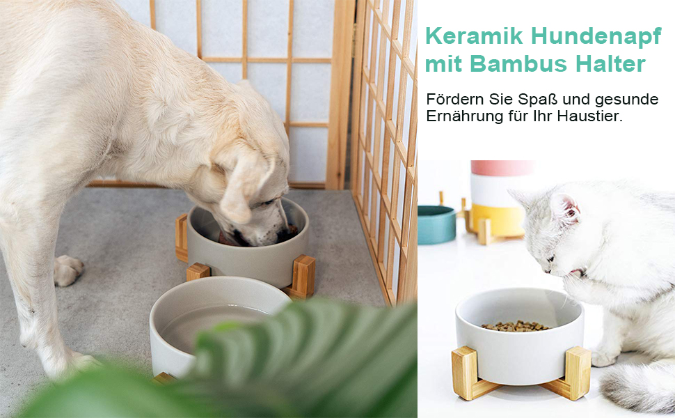 Керамічні миски для собак та котів з дерев'яною підставкою | VIKEDI | Керамічні миски для корму та води для тварин