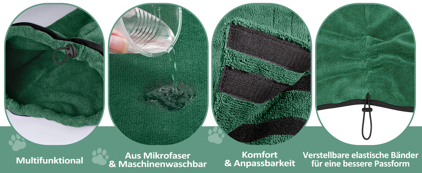 Рушник для собак з мікрофібри, великий, зелений, XXL, швидковисихаючий, з клямками
