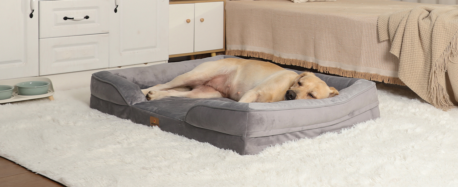 Ортопедичний лежак для собак великих порід, ергономічний диван з піною у формі яйця, водовідштовхуючий та неслизький лежак для собак 89x63 см, світло-сірий (Світло-сірий, Д 106 x Ш 81 x В 17 см)