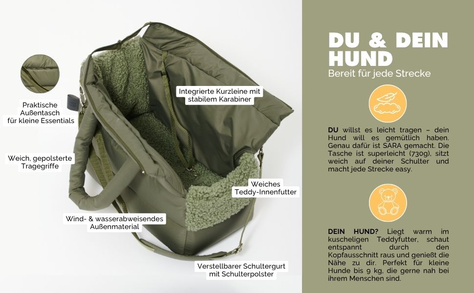 PAW WOW переносна сумка для собак SARA | стильна переноска для маленьких собак | водо- та вітростійка | з підкладкою з тедді, регульований плечовий ремінь, зовнішня кишеня (Чорний)