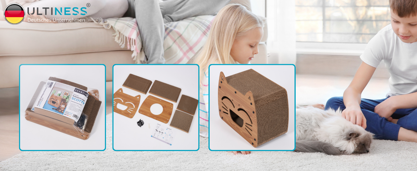 Будиночок-кіготь для котів Ultiness® з ігровим майданчиком, 44x25x38 см. Кліма-кіготь для котів, аксесуари для котів, іграшки для котів