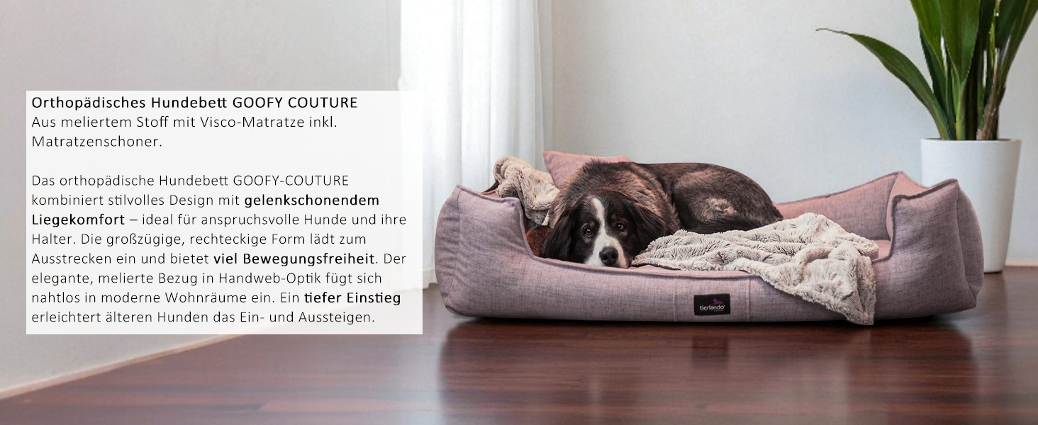 Ортопедичне собаче ліжко Tierlando® Goofy Couture з захистом для матрацу, знімний чохол з меблевої тканини, для собак середніх та великих порід, розмір 90x75 см, сірий колір