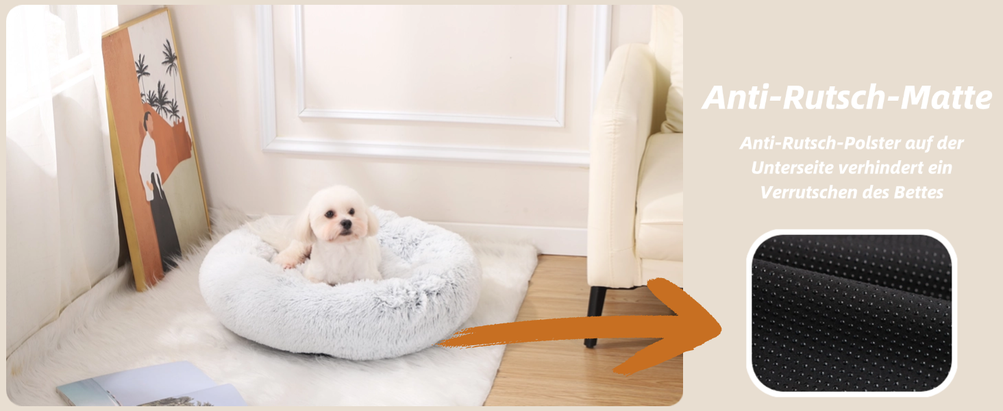 М'яке та пухнасте ліжко для собак, ліжко-пончик для котів, сіре ліжко-кошик для собак маленьких та середніх порід, 60x60x17 см, розмір M