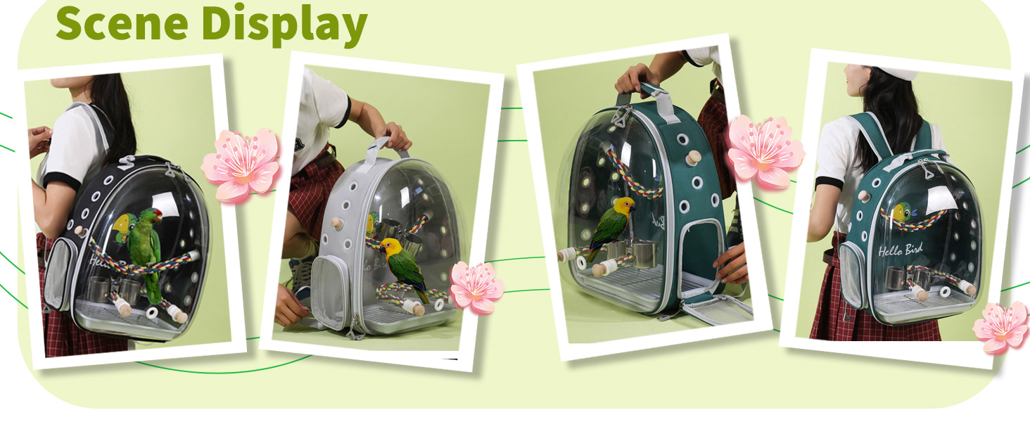 Рюкзак для птахів PETCUTE з дерев'яною жердкою: переноска, транспортна сумка для папуг, сіра