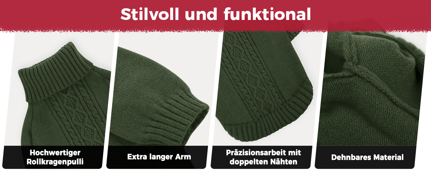 Теплий зимовий пуловер для собак середніх порід, з коміром-горловиною, хакі, розмір M (обхват грудей 44 см)